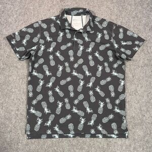 Bonobos Black Teal Pineapple M-Flex Short Sleeve Golf Polo Men's Size Medium